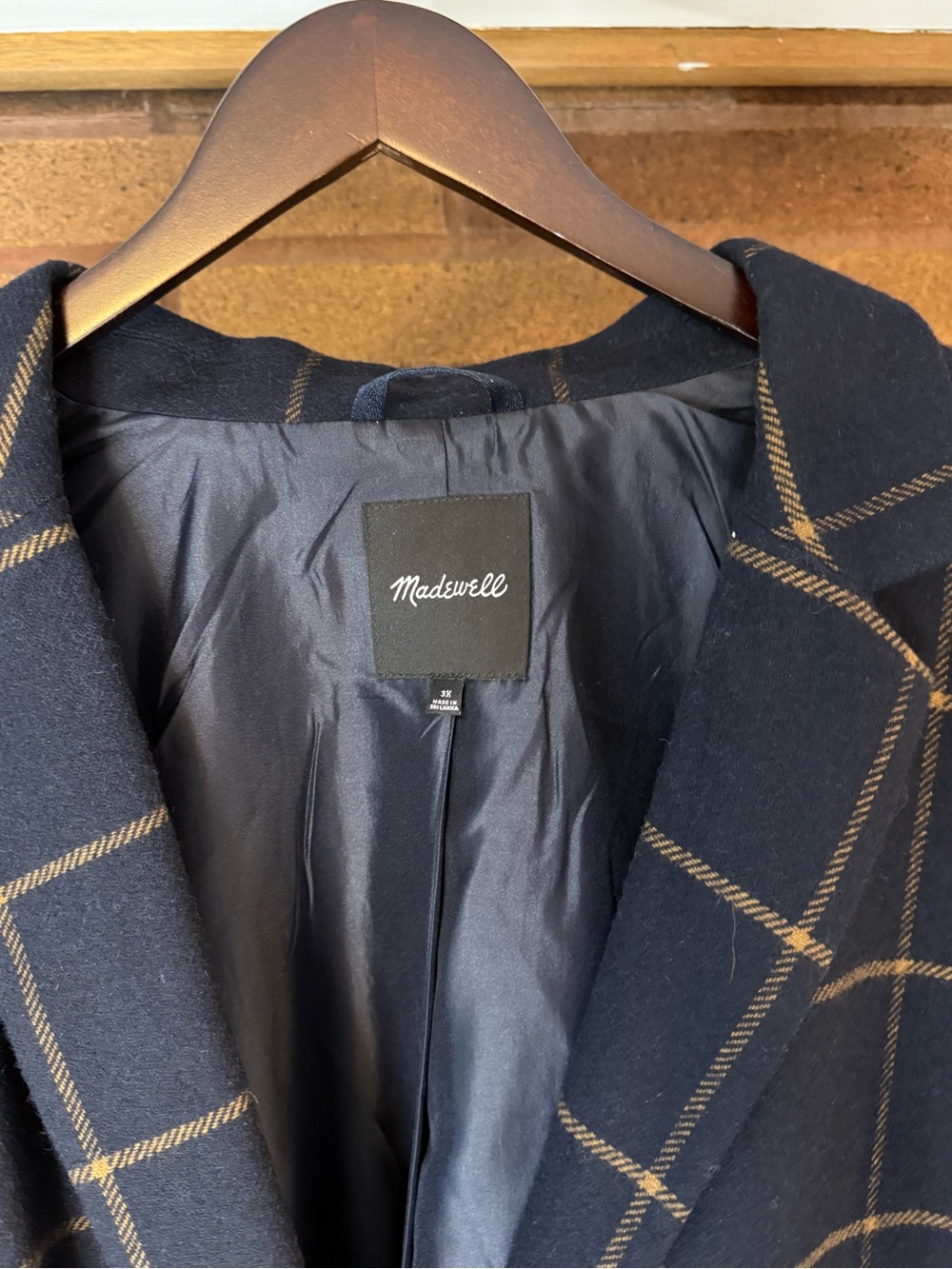 Madewell Navy Wool-Blend Blazer with Brown Windowpane Check - Picture 5 of 10